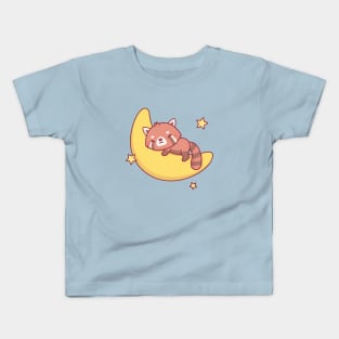 Cute Red Panda Sleeping On The Moon Kids T-Shirt